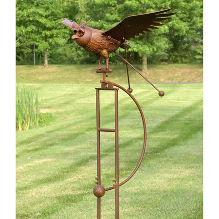 ZAER Zaer ZR156006 Large Iron Rocking Owl Winslow with Moving Wings Garden Stake ZR156006